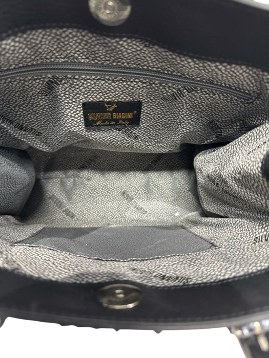Silvano Biagini Gunmetal Leather Snakeskin Embossed pony hair Shiny Tote Bag Gunmetal
