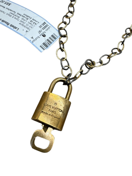 Louis Vuitton Gold Tone & Black Padlock Chain Long Necklace Gold Tone & Black