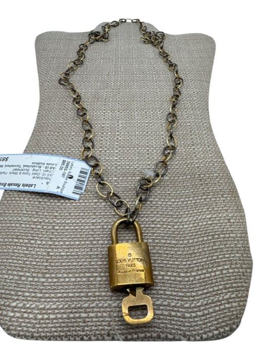 Louis Vuitton Gold Tone & Black Padlock Chain Long Necklace Gold Tone & Black