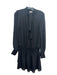 Parker Size S Black Polyester Tie V Neck Long Sleeve Elastic Waist Tiered Dress Black / S