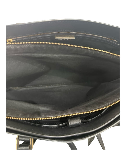 Tory Burch Black Saffiano Leather Double Top Handle Gold Hardware Top Zip Bag Black / L