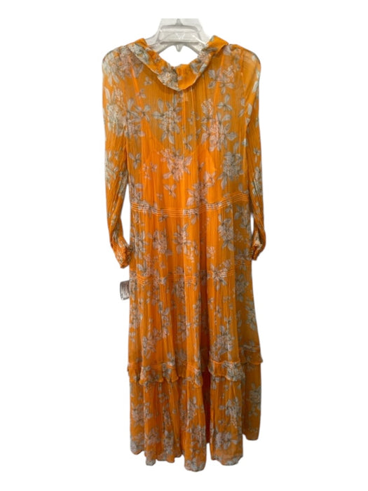 By Anthropologie Size S Orange & Gray Polyester Maxi Long Sleeve Floral Dress Orange & Gray / S