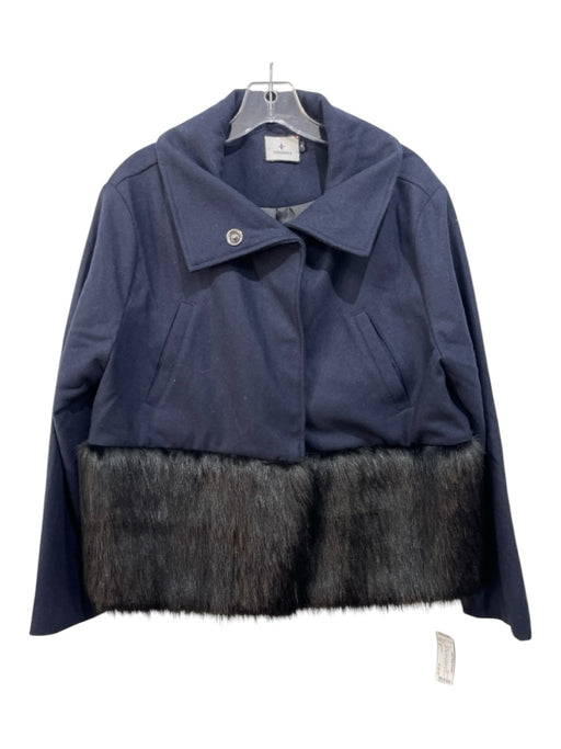 Tuckernuck Size M Navy Blue & Black Polyester & Wool Blend Faux Fur Jacket Navy Blue & Black / M