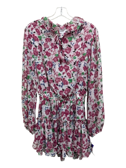 Misa Size Small Blue, Green, Pink Polyester Blend Long Sleeve Floral Sheer Dress Blue, Green, Pink / Small