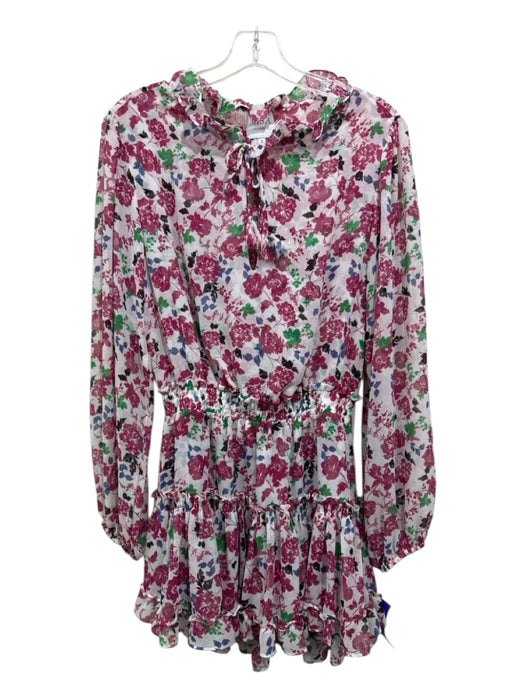 Misa Size Small Blue, Green, Pink Polyester Blend Long Sleeve Floral Sheer Dress Blue, Green, Pink / Small