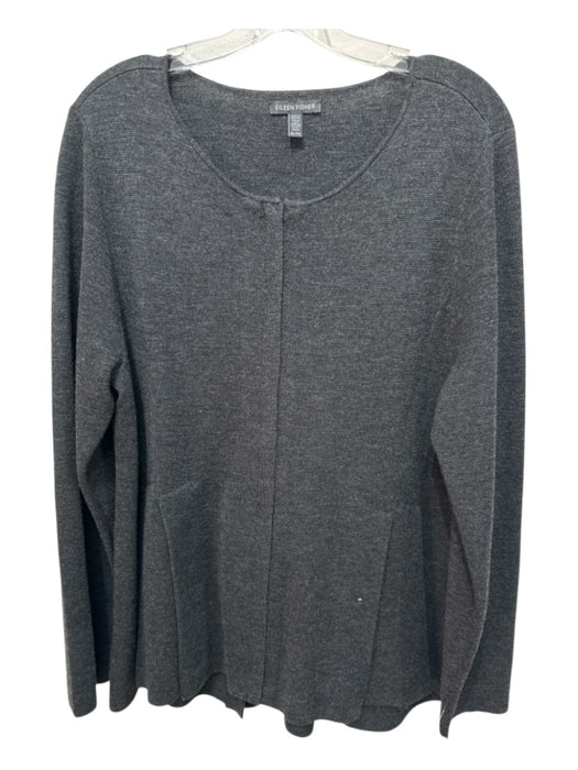 Eileen Fisher Size XL Dark Gray Merino Wool Zip Long Sleeve Knit Top Dark Gray / XL