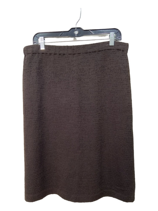 St John Size 12 Brown Wool Blend Textured Knee Length Elastic Waist Skirt Brown / 12