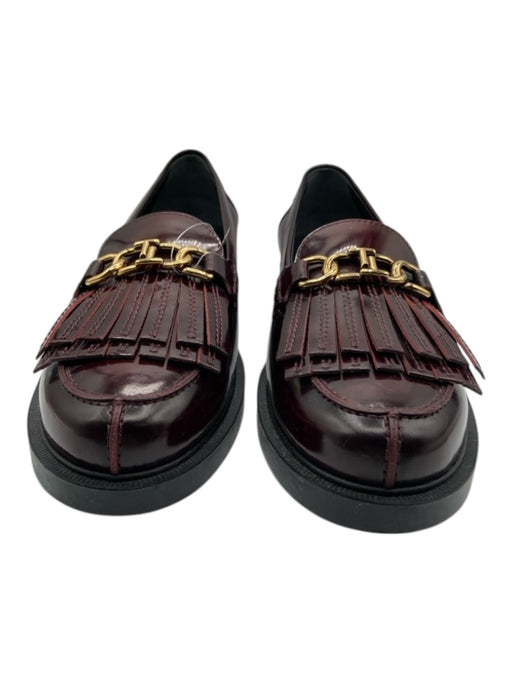 Tods Shoe Size 42 Burgundy Red Leather Tassel Gold Hardware Rubber Sole Loafers Burgundy Red / 42