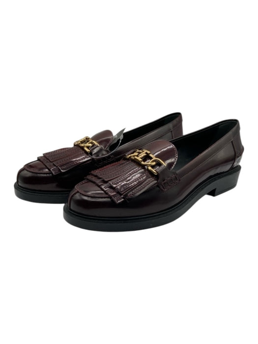 Tods Shoe Size 42 Burgundy Red Leather Tassel Gold Hardware Rubber Sole Loafers Burgundy Red / 42