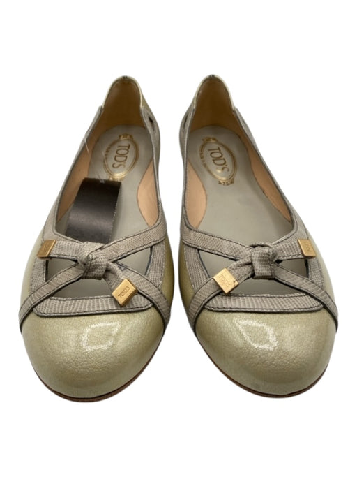 Tods Shoe Size 41 Taupe Coated Leather Knot Detail Whipstitch Flats Taupe / 41