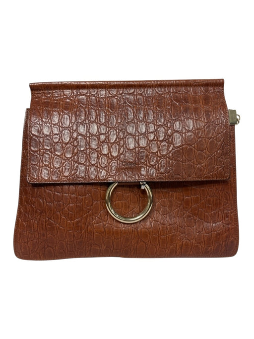 Chloe Cognac Brown Leather Croc Embossed Gold Hardware Magnetic Close Bag Cognac Brown / Medium