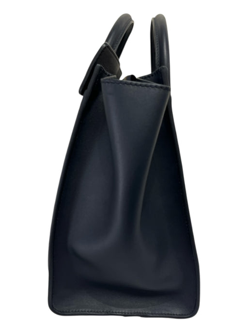 Celine Navy Blue Leather Square Gold Hardware Logo Zip Close Bag Navy Blue / Medium