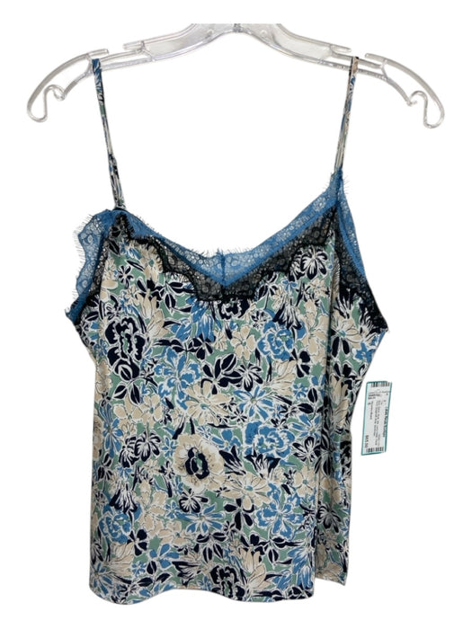 Veronica Beard Size 6 Blue, Black, Multi Silk Lace Detail Floral Print Top Blue, Black, Multi / 6