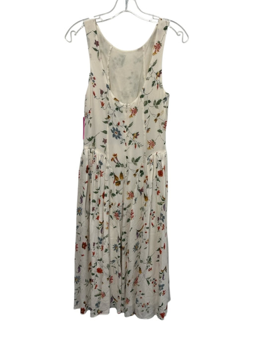 Reformation Size 4 White & Multi Viscose Sleeveless Floral Gathered Midi Dress White & Multi / 4