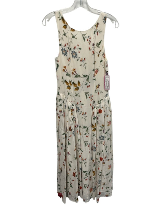 Reformation Size 4 White & Multi Viscose Sleeveless Floral Gathered Midi Dress White & Multi / 4