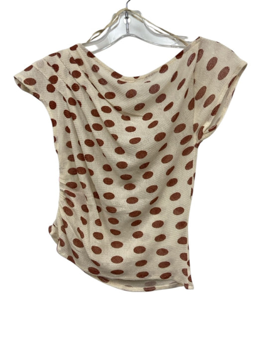 Free People Size Small White & Brown Cotton Cap Sleeve Polka Dot Ruched Top White & Brown / Small