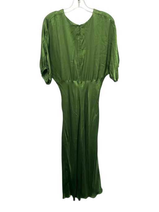 Nation Size Medium Green Viscose Blend Half Sleeve Satin V Neck Midi Dress Green / Medium