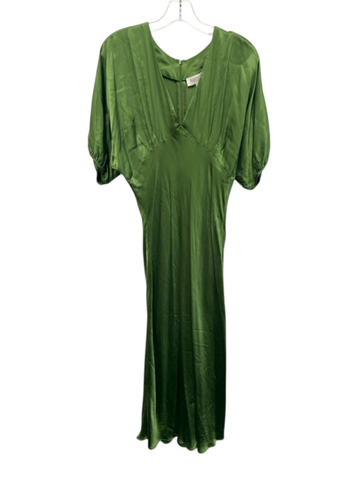 Nation Size Medium Green Viscose Blend Half Sleeve Satin V Neck Midi Dress Green / Medium