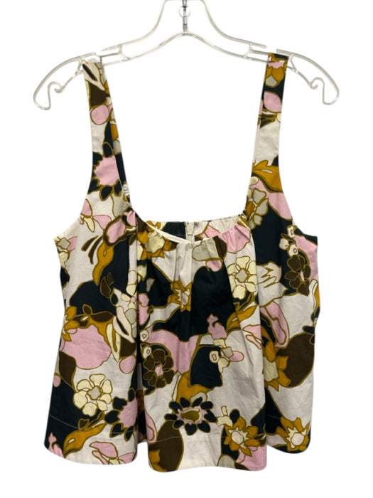 Zimmermann Size 3 Yellow, Pink, Brown Cotton Sleeveless Floral Elastic Top Yellow, Pink, Brown / 3