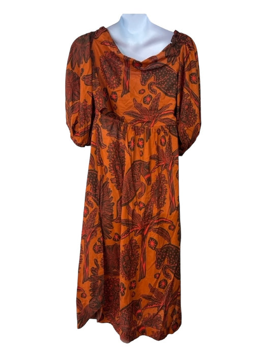 Johanna Ortiz Size 10 Orange & Brown Cotton Floral Tie Front Maxi Dress Orange & Brown / 10