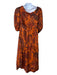 Johanna Ortiz Size 10 Orange & Brown Cotton Floral Tie Front Maxi Dress Orange & Brown / 10