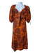 Johanna Ortiz Size 10 Orange & Brown Cotton Floral Tie Front Maxi Dress Orange & Brown / 10