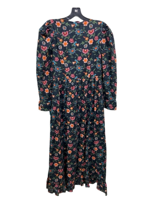 Pink City Print Size XS Black, Green, Multi Cotton Square Ruffle Neck Dress Black, Green, Multi / XS