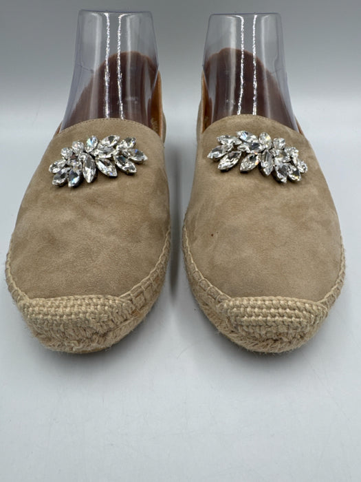 Miu Miu Shoe Size 38 Taupe & Beige Suede Crystal Embellished Detail Flats
