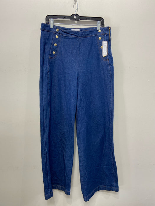 Frame Size 30 Medium Wash Cotton Denim Side Zip Nautical Buttons Wide Leg Jeans