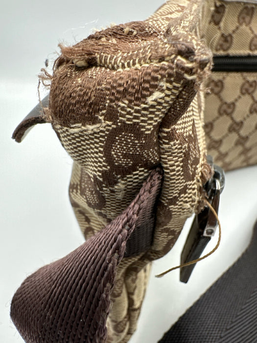 Gucci Brown & Beige Canvas Leather Detail Guccissima Zip Belt Bag Bag