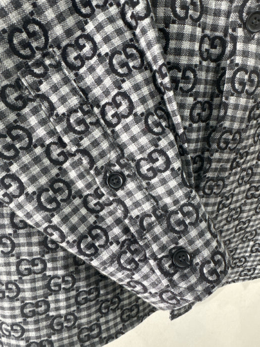 Gucci Size Est M Gray & Black Wool Blend Plaid Button Up Men's Long Sleeve Shirt