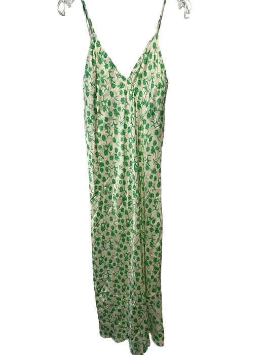Zara Size M Green & Cream Spaghetti Strap Flowers Maxi Dress