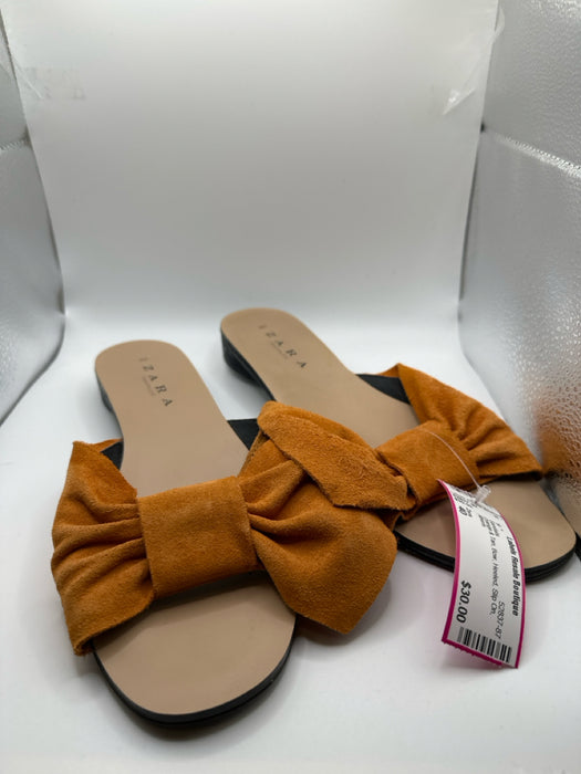 Zara Shoe Size 40 Orange & Tan Bow Heeled Slip On Sandals