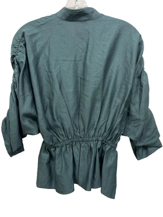 Maeve Size XS Dusty Green Half Sleeve Ruched Elastic Waist Surplice Top
