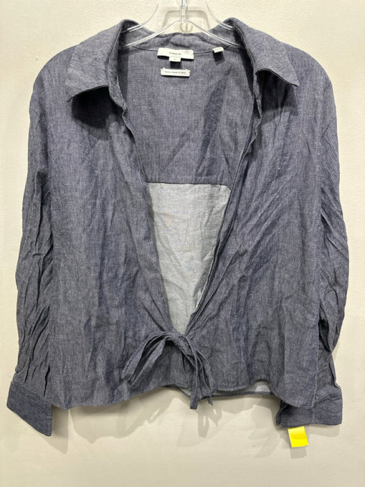 Vince Size S Chambray Blue Viscose Elastic Waist Straight Wide Wrap Top Pant Set