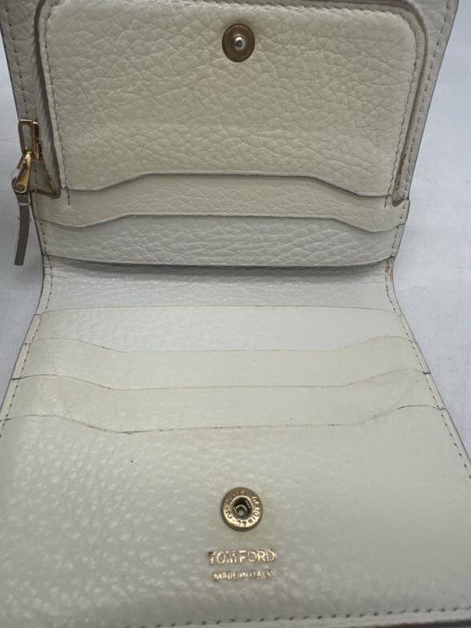 Tom Ford White Pebble Leather Gold hardware Logo Wallets