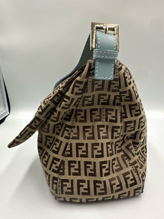 Fendi Brown & Blue Textile Magnetic Closure Monogram Vintage Bag