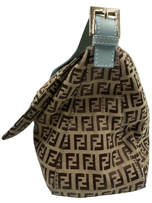 Fendi Brown & Blue Textile Magnetic Closure Monogram Vintage Bag