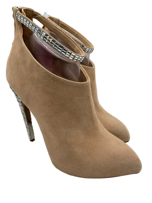 Giuseppe Zanotti Shoe Size 40 Nude & Silver Suede Crystal Embellishments Booties