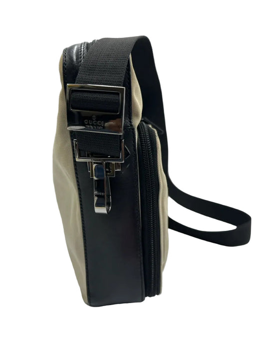 Gucci AS IS Beige & Black Nylon & Leather Zip Pockets Crossbody Men's Bag