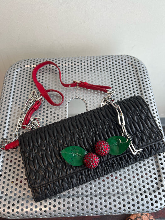 Miu Miu Black & Red Leather Square Quilted cherry detail Cross Body & wallet Bag
