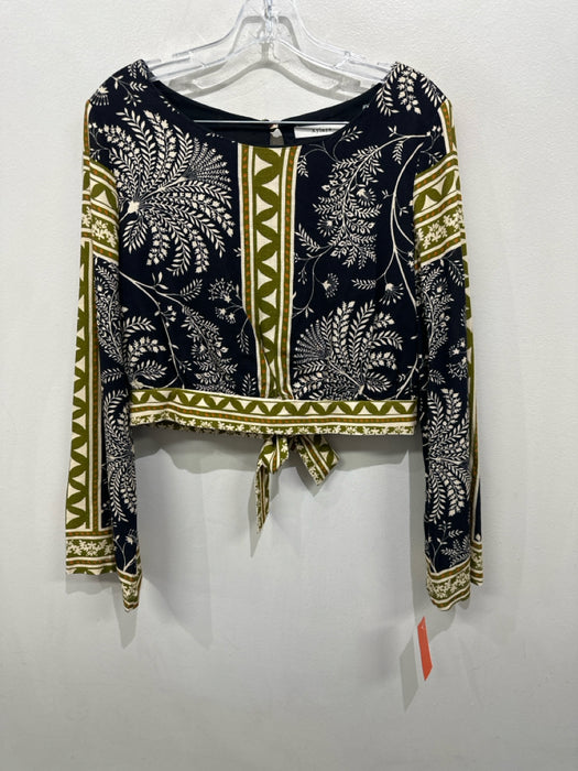 Aylaya Size S/XS Black, White, Green Viscose & Linen Long Bell Sleeve Pant Set