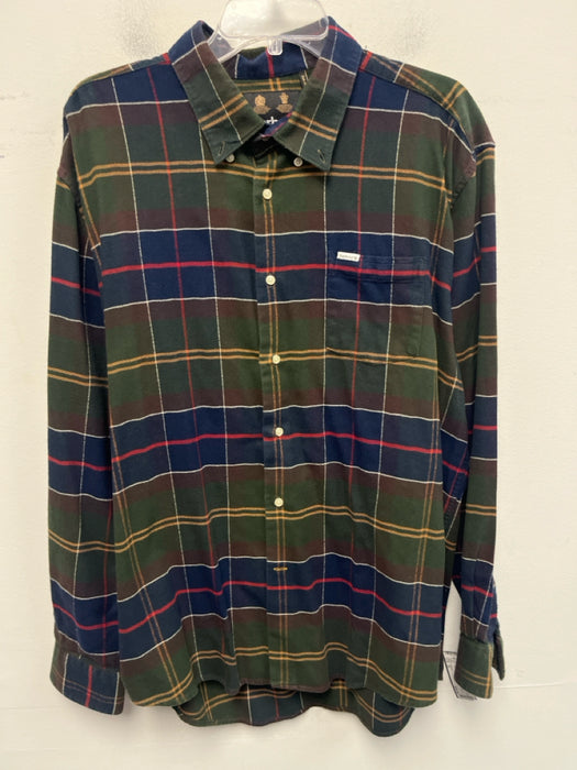 Barbour Size XL Green & Blue Cotton Blend Plaid Flannel Men's Long Sleeve Shirt