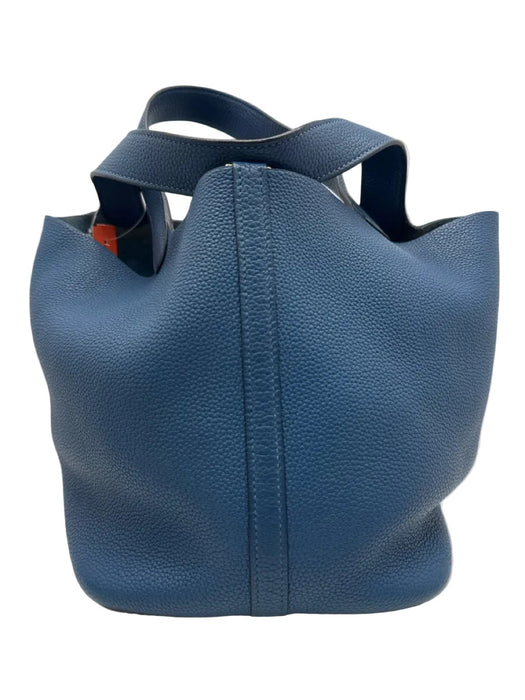 Hermes Cobalt Blue Pebble Leather Gold hardware Top Handle Tote Bag