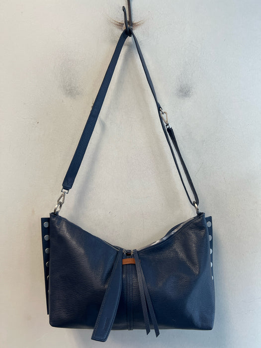 Hammitt Blue Leather Silver Hardware Zip Close Suede Lining Bag