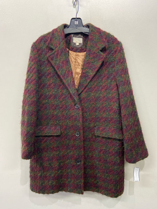 Billy Reid Size Large Petite Red, Green & Purple Wool Blend Striped Button Coat