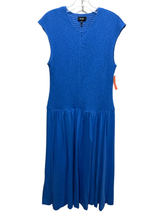 ME+EM Size 10 Blue Cotton Sleeveless Shirred Top 1/4 Zip Fit & Flare Dress