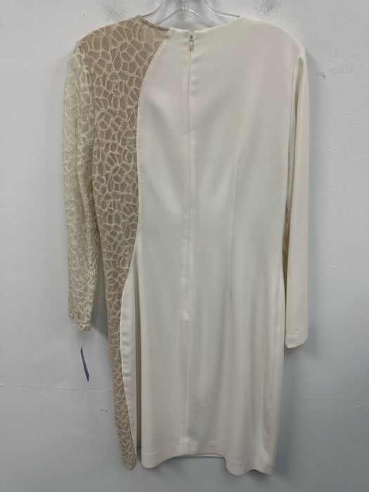 Elie Tahari Size 10 White, Gold, Beige Triacetate Blend Long Sleeve Dress