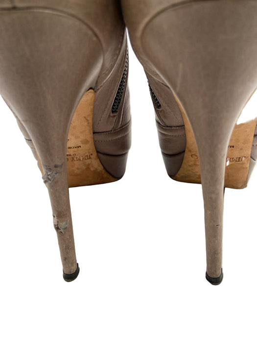 Jimmy Choo Shoe Size 40 Taupe Beige Leather Almond Toe Zip Detail Booties