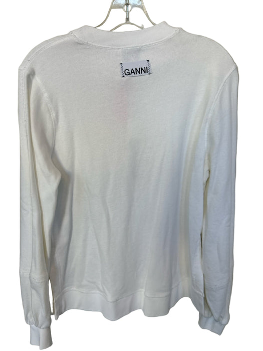 Ganni Size M White Cotton Long Sleeve Solid Sweatshirt